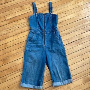 Hollister Jean Overalls capri/ankle drop cuffed style zipper in front
